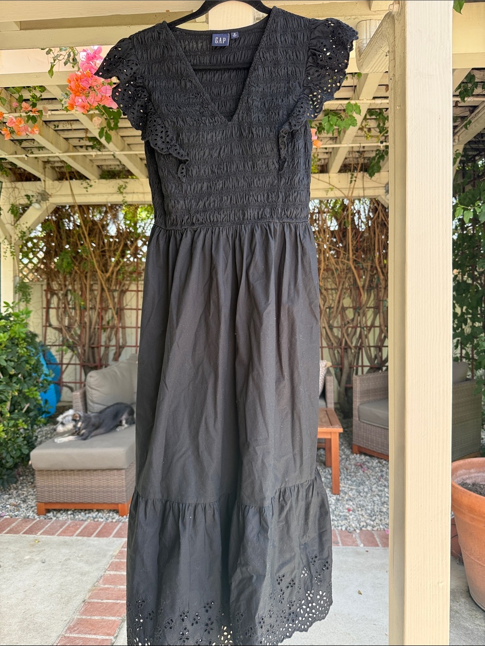 GAP Black Maxi Dress with Eyelet Flutter Sleeves